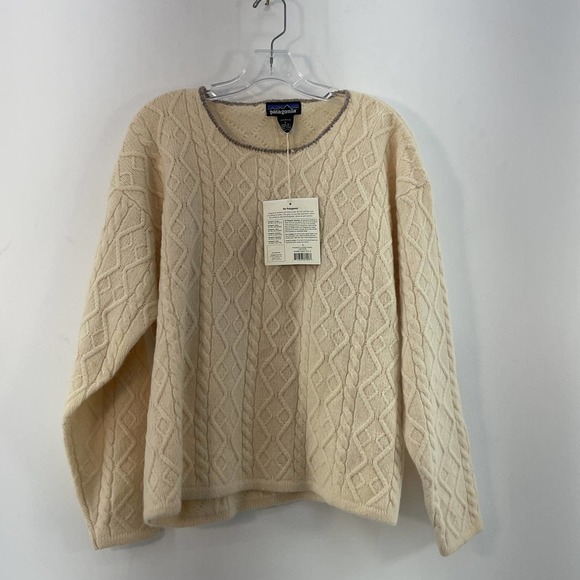 Patagonia Sweaters - VTG NWT Patagonia Cream Cable Knit Fisherman Pullover Wool Sweater Womens Size L